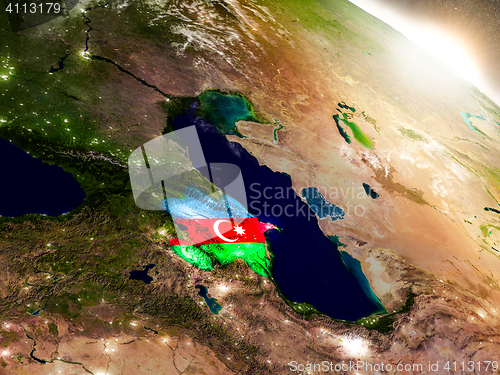 Image of Azerbaijan with flag in rising sun