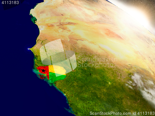 Image of Guinea-Bissau with flag in rising sun