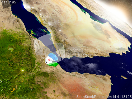 Image of Djibouti with flag in rising sun