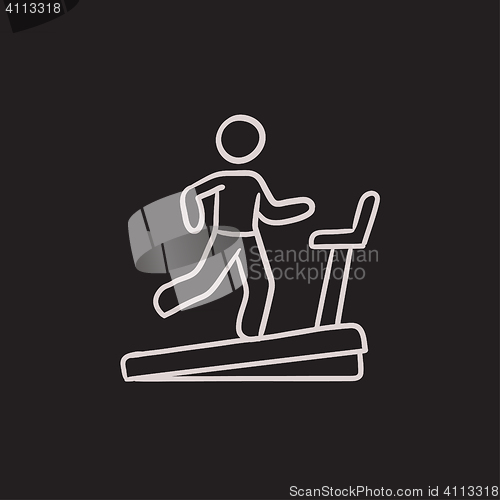 Image of Man running on treadmill sketch icon.