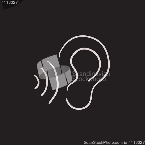 Image of Ear and sound waves sketch icon.