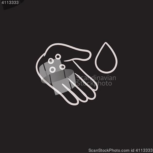 Image of Hand with microbes sketch icon.