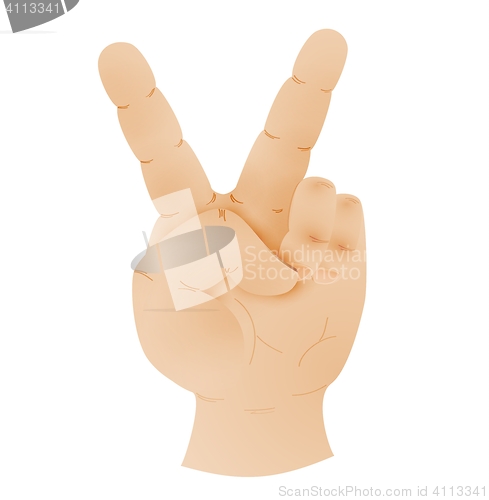 Image of human hand showing peace sign