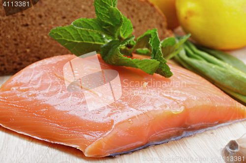 Image of Salmon fish and other food