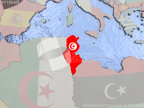 Image of Tunisia with flag on globe