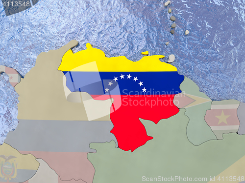 Image of Venezuela with flag on globe