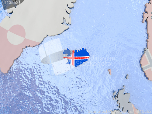 Image of Iceland with flag on globe