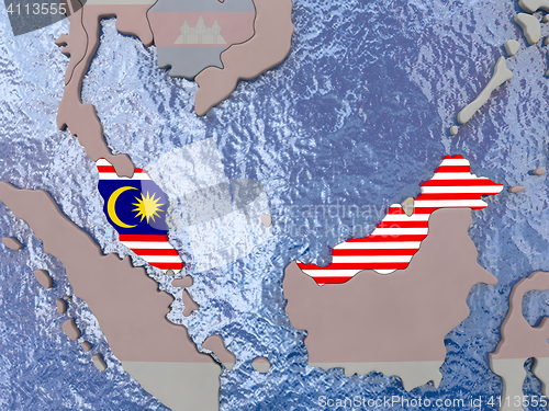 Image of Malaysia with flag on globe