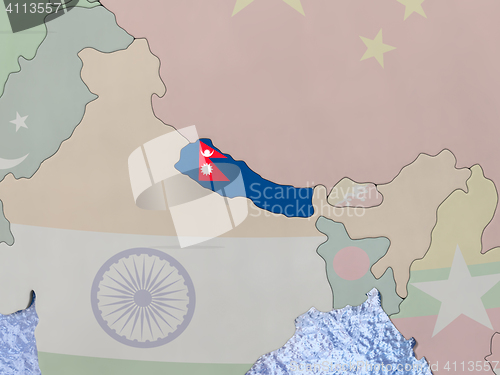 Image of Nepal with flag on globe