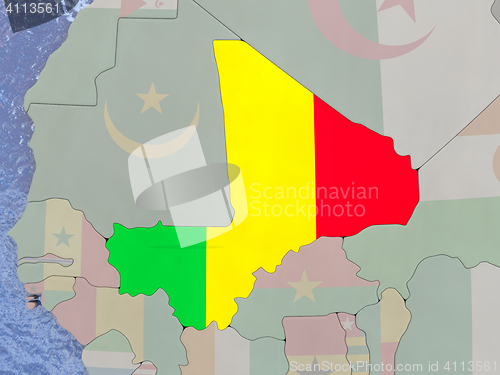 Image of Mali with flag on globe