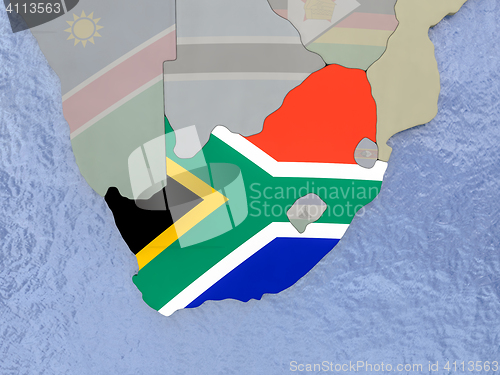 Image of South Africa with flag on globe