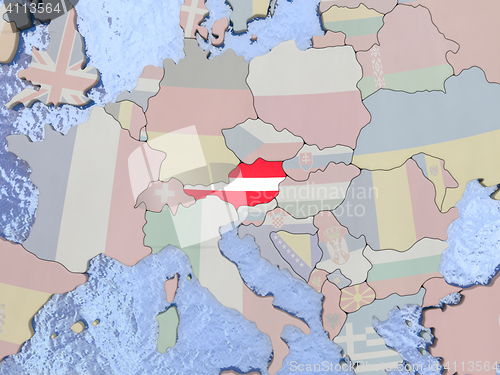 Image of Austria with flag on globe