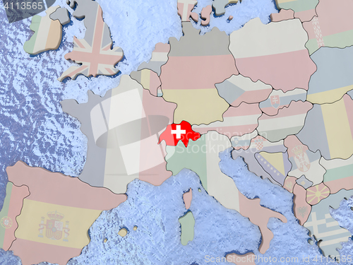 Image of Switzerland with flag on globe
