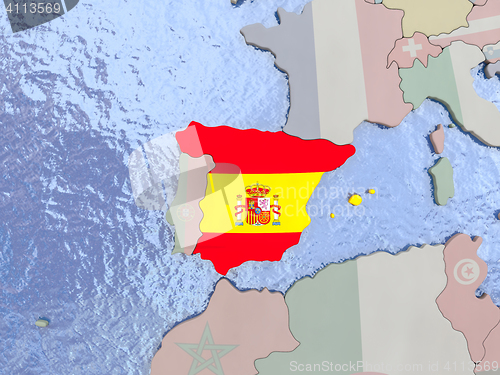 Image of Spain with flag on globe