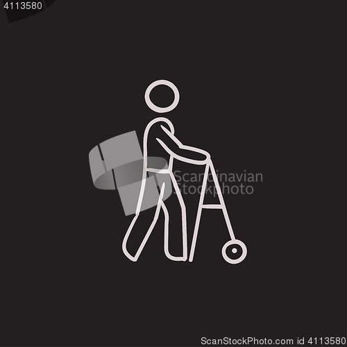 Image of Man with walker sketch icon.