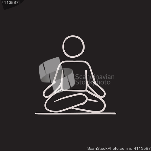 Image of Man meditating in lotus pose sketch icon.