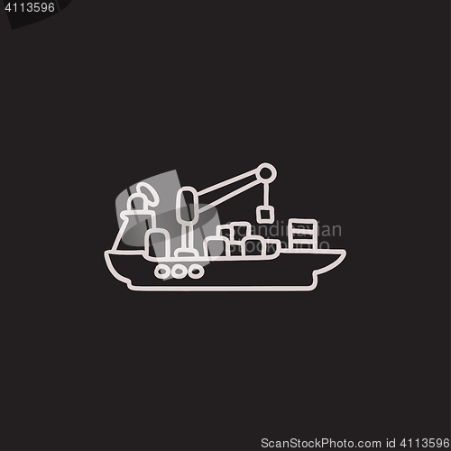 Image of Cargo container ship sketch icon.