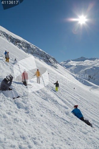 Image of Skiing slopes in sunshine