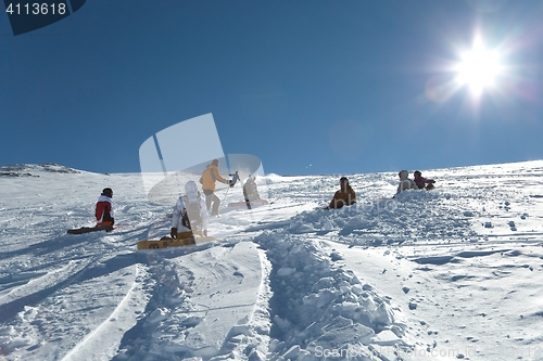 Image of Skiing slopes in sunshine