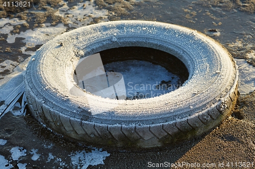 Image of Abandoned Car Tyre in winter