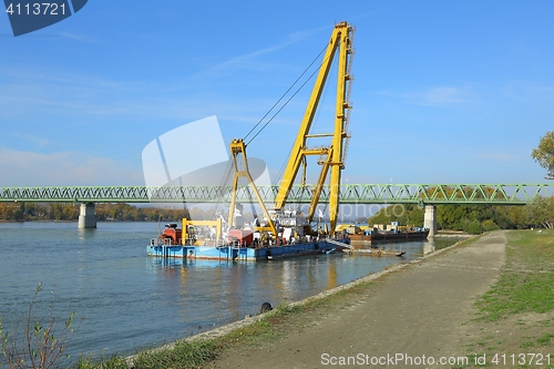 Image of Barges with construction equipment