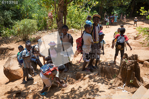 Image of Malagasy school children waiting for a lesson