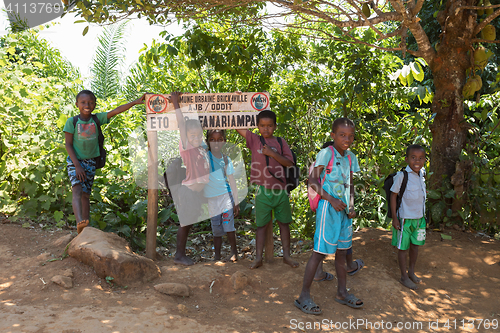 Image of Malagasy school children waiting for a lesson