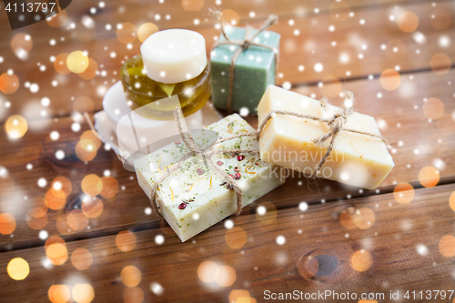 Image of handmade soap bars on wood