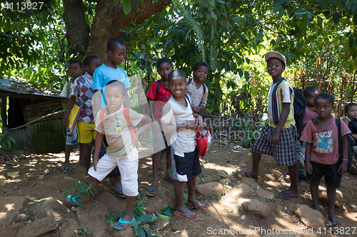 Image of Malagasy school children waiting for a lesson