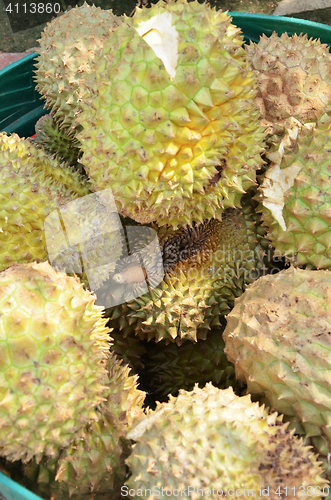 Image of Group of durian in the market.