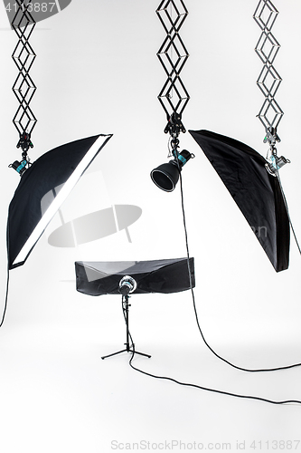 Image of Empty photo studio with lighting equipment