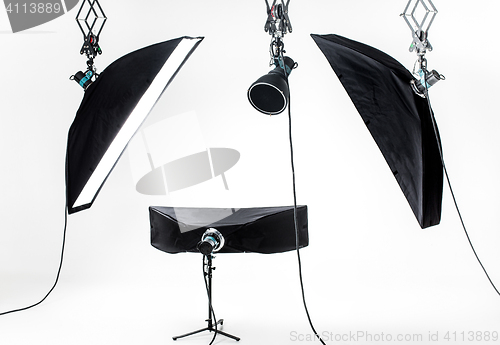 Image of Empty photo studio with lighting equipment