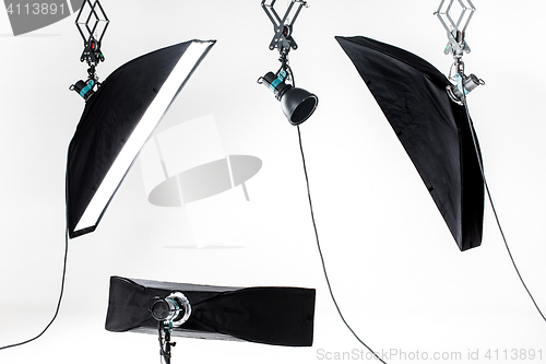 Image of Empty photo studio with lighting equipment