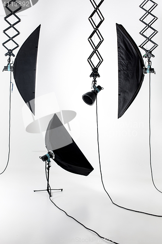 Image of Empty photo studio with lighting equipment