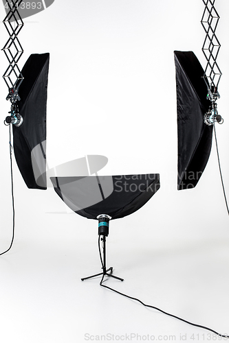 Image of Empty photo studio with lighting equipment