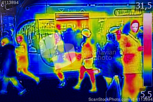 Image of Infrared Thermal image people at the city railway station