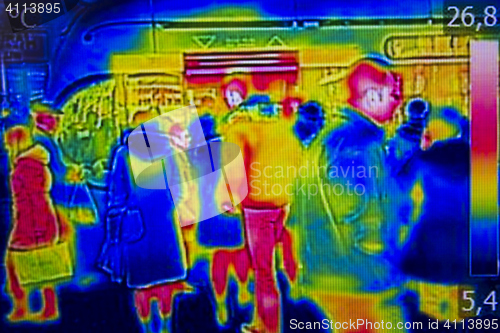 Image of Infrared Thermal image people at the city railway station