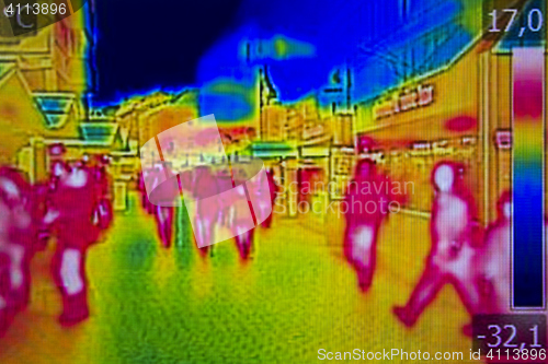 Image of Infrared Thermal image people walking the city streets