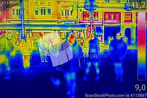 Image of Infrared Thermal image people walking the city streets