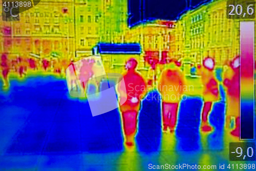 Image of Infrared Thermal image people walking the city streets