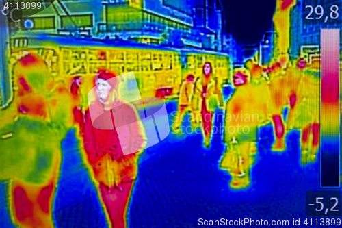 Image of Infrared Thermal image people walking the city streets