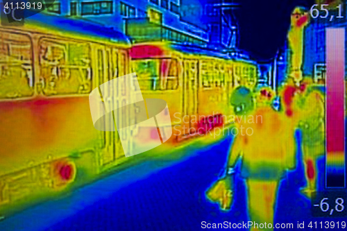 Image of Infrared Thermal image people at the city railway station