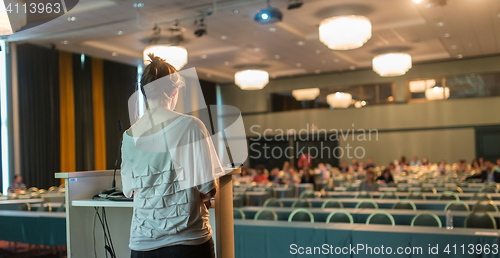 Image of Public speaker giving talk at scientific conference.