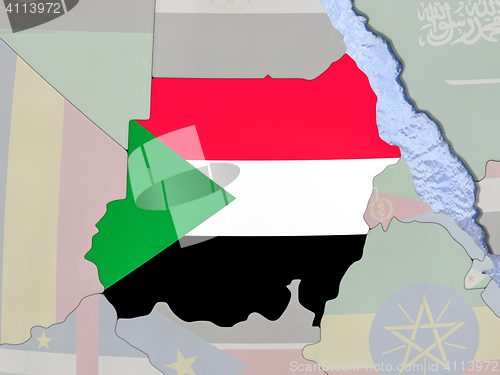 Image of Sudan with flag on globe