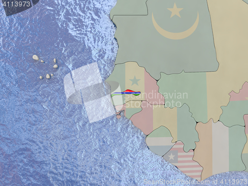 Image of Gambia with flag on globe