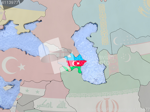 Image of Azerbaijan with flag on globe