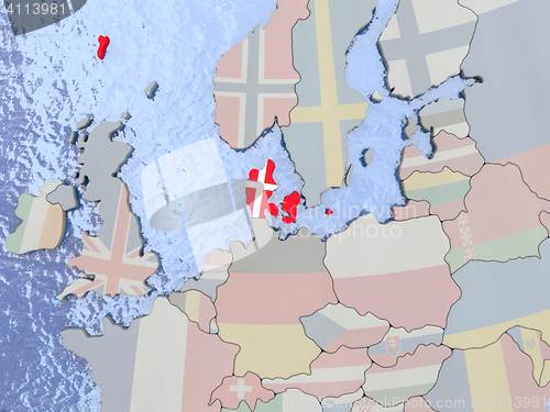 Image of Denmark with flag on globe