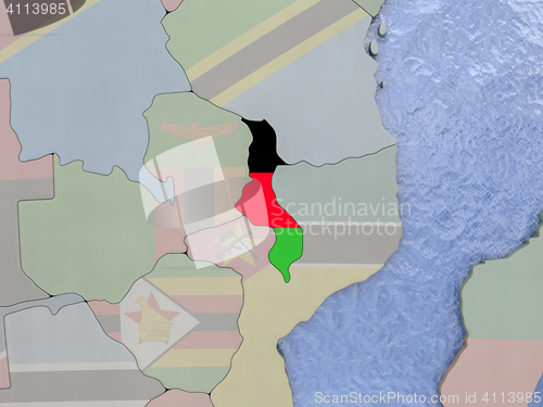 Image of Malawi with flag on globe