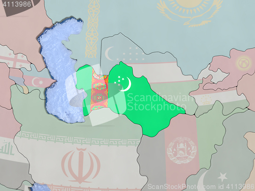 Image of Turkmenistan with flag on globe
