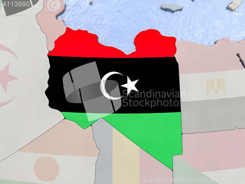 Image of Libya with flag on globe